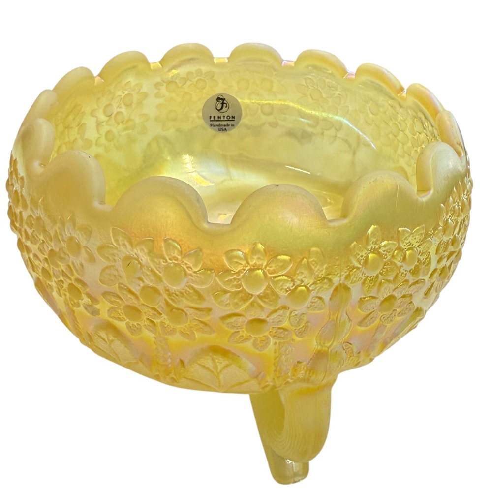 Fenton Gold‎ Iridescent Orange Tree Pattern Footed Bowl